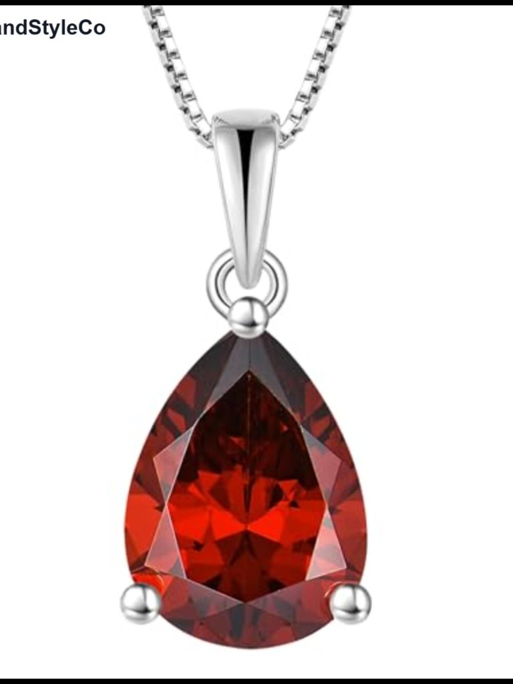 925 Sterling Silver Teardrop Pendant Necklace Pear Cut Birthstone